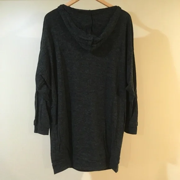 Cozy Charcoal Hoodie Tunic Sweater Dress w Pockets - Picture 4 of 4